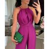 imageCHICME Womens Sexy Halter Jumpsuits Sleeveless Casual Ruched Rompers Wide Leg JumpsuitApurple