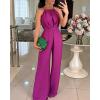 imageCHICME Womens Sexy Halter Jumpsuits Sleeveless Casual Ruched Rompers Wide Leg JumpsuitApurple