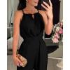 imageCHICME Womens Sexy Halter Jumpsuits Sleeveless Casual Ruched Rompers Wide Leg JumpsuitBlack