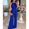 imageCHICME Womens Sexy Halter Jumpsuits Sleeveless Casual Ruched Rompers Wide Leg JumpsuitBlue