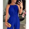 imageCHICME Womens Sexy Halter Jumpsuits Sleeveless Casual Ruched Rompers Wide Leg JumpsuitBlue