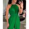 imageCHICME Womens Sexy Halter Jumpsuits Sleeveless Casual Ruched Rompers Wide Leg JumpsuitGreen
