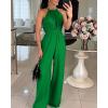 imageCHICME Womens Sexy Halter Jumpsuits Sleeveless Casual Ruched Rompers Wide Leg JumpsuitGreen
