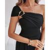 imageCHICME Womens Sleeveless Jumpsuit One Shoulder Ruched Romper Casual Fall Buckle Decor Wide Leg JumpsuitsAblack