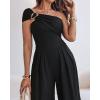 imageCHICME Womens Sleeveless Jumpsuit One Shoulder Ruched Romper Casual Fall Buckle Decor Wide Leg JumpsuitsAblack