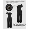 imageCHICME Womens Sleeveless Jumpsuit One Shoulder Ruched Romper Casual Fall Buckle Decor Wide Leg JumpsuitsAblack