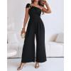 imageCHICME Womens Sleeveless Jumpsuit One Shoulder Ruched Romper Casual Fall Buckle Decor Wide Leg JumpsuitsAblack
