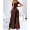 imageCHICME Womens Sleeveless Jumpsuit One Shoulder Ruched Romper Casual Fall Buckle Decor Wide Leg JumpsuitsBrown
