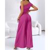 imageCHICME Womens Sleeveless Jumpsuit One Shoulder Ruched Romper Casual Fall Buckle Decor Wide Leg JumpsuitsHot Pink