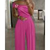 imageCHICME Womens Sleeveless Jumpsuit One Shoulder Ruched Romper Casual Fall Buckle Decor Wide Leg JumpsuitsHot Pink
