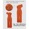 imageCHICME Womens Sleeveless Jumpsuit One Shoulder Ruched Romper Casual Fall Buckle Decor Wide Leg JumpsuitsOrange