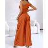imageCHICME Womens Sleeveless Jumpsuit One Shoulder Ruched Romper Casual Fall Buckle Decor Wide Leg JumpsuitsOrange