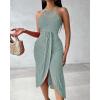 imageCHICME Womens Summer Halter Dress Hollow Out A Line Vacation Dresses with Eyelet Embroidery ampamp Side SlitGreen
