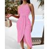 imageCHICME Womens Summer Halter Dress Hollow Out A Line Vacation Dresses with Eyelet Embroidery ampamp Side SlitHot Pink