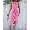 imageCHICME Womens Summer Halter Dress Hollow Out A Line Vacation Dresses with Eyelet Embroidery ampamp Side SlitHot Pink
