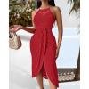 imageCHICME Womens Summer Halter Dress Hollow Out A Line Vacation Dresses with Eyelet Embroidery ampamp Side SlitRed