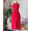 imageCHICME Womens Summer Halter Dress Hollow Out A Line Vacation Dresses with Eyelet Embroidery ampamp Side SlitRed