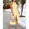 imageCHICME Womens Summer Halter Dress Hollow Out A Line Vacation Dresses with Eyelet Embroidery ampamp Side SlitYellow