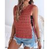 imageCHICME Womens Sweater Vests Knit Sleeveless Side Tie Crochet Top Summer Crewneck Hollow Out Beach Tank Cover UpsAbrown