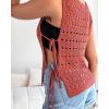 imageCHICME Womens Sweater Vests Knit Sleeveless Side Tie Crochet Top Summer Crewneck Hollow Out Beach Tank Cover UpsAbrown