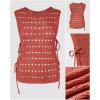 imageCHICME Womens Sweater Vests Knit Sleeveless Side Tie Crochet Top Summer Crewneck Hollow Out Beach Tank Cover UpsAbrown