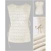 imageCHICME Womens Sweater Vests Knit Sleeveless Side Tie Crochet Top Summer Crewneck Hollow Out Beach Tank Cover UpsBeige
