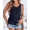 imageCHICME Womens Sweater Vests Knit Sleeveless Side Tie Crochet Top Summer Crewneck Hollow Out Beach Tank Cover UpsBlack