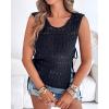 imageCHICME Womens Sweater Vests Knit Sleeveless Side Tie Crochet Top Summer Crewneck Hollow Out Beach Tank Cover UpsBlack