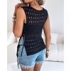 imageCHICME Womens Sweater Vests Knit Sleeveless Side Tie Crochet Top Summer Crewneck Hollow Out Beach Tank Cover UpsBlack