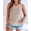 imageCHICME Womens Sweater Vests Knit Sleeveless Side Tie Crochet Top Summer Crewneck Hollow Out Beach Tank Cover UpsKhaki
