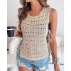 imageCHICME Womens Sweater Vests Knit Sleeveless Side Tie Crochet Top Summer Crewneck Hollow Out Beach Tank Cover UpsKhaki