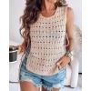 imageCHICME Womens Sweater Vests Knit Sleeveless Side Tie Crochet Top Summer Crewneck Hollow Out Beach Tank Cover UpsKhaki