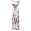 imageCHICME Womens Tropical Print Off the Shoulder Summer Overalls Jumpsuits Ruched Waist Wide Leg Long Pants