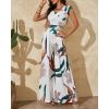 imageCHICME Womens Tropical Print Off the Shoulder Summer Overalls Jumpsuits Ruched Waist Wide Leg Long Pants