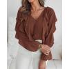 imageCHICME Womens V Neck Ruffle Blouses Button Down SemiSheer Dressy Casual Top Fashion Long Sleeve Fall Chiffon ShirtAdark Brown