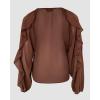 imageCHICME Womens V Neck Ruffle Blouses Button Down SemiSheer Dressy Casual Top Fashion Long Sleeve Fall Chiffon ShirtAdark Brown