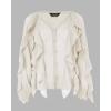 imageCHICME Womens V Neck Ruffle Blouses Button Down SemiSheer Dressy Casual Top Fashion Long Sleeve Fall Chiffon ShirtApricot