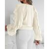 imageCHICME Womens V Neck Ruffle Blouses Button Down SemiSheer Dressy Casual Top Fashion Long Sleeve Fall Chiffon ShirtApricot