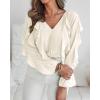 imageCHICME Womens V Neck Ruffle Blouses Button Down SemiSheer Dressy Casual Top Fashion Long Sleeve Fall Chiffon ShirtApricot