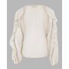 imageCHICME Womens V Neck Ruffle Blouses Button Down SemiSheer Dressy Casual Top Fashion Long Sleeve Fall Chiffon ShirtApricot
