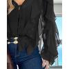 imageCHICME Womens V Neck Ruffle Blouses Button Down SemiSheer Dressy Casual Top Fashion Long Sleeve Fall Chiffon ShirtBlack