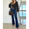 imageCHICME Womens V Neck Ruffle Blouses Button Down SemiSheer Dressy Casual Top Fashion Long Sleeve Fall Chiffon ShirtBlack