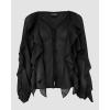 imageCHICME Womens V Neck Ruffle Blouses Button Down SemiSheer Dressy Casual Top Fashion Long Sleeve Fall Chiffon ShirtBlack