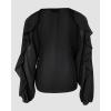 imageCHICME Womens V Neck Ruffle Blouses Button Down SemiSheer Dressy Casual Top Fashion Long Sleeve Fall Chiffon ShirtBlack