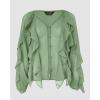 imageCHICME Womens V Neck Ruffle Blouses Button Down SemiSheer Dressy Casual Top Fashion Long Sleeve Fall Chiffon ShirtGreen