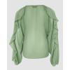 imageCHICME Womens V Neck Ruffle Blouses Button Down SemiSheer Dressy Casual Top Fashion Long Sleeve Fall Chiffon ShirtGreen