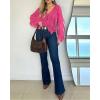 imageCHICME Womens V Neck Ruffle Blouses Button Down SemiSheer Dressy Casual Top Fashion Long Sleeve Fall Chiffon ShirtHot Pink