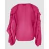 imageCHICME Womens V Neck Ruffle Blouses Button Down SemiSheer Dressy Casual Top Fashion Long Sleeve Fall Chiffon ShirtHot Pink