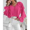 imageCHICME Womens V Neck Ruffle Blouses Button Down SemiSheer Dressy Casual Top Fashion Long Sleeve Fall Chiffon ShirtHot Pink