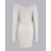 imageCHICME Womens VNeck Long Sleeve Hollow Out Knit Sweater Dress Elegant Chic Bodycon Mini Dress for Fall ampamp WinterApricot